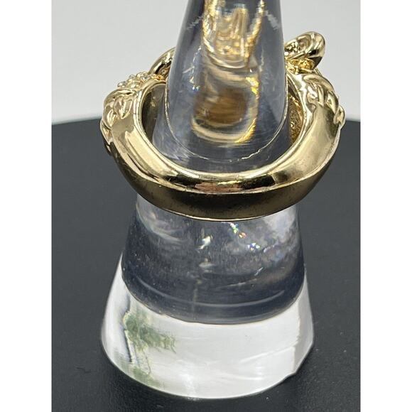 Banana Republic Vintage Gold Tone Pave Crystal Green Eyes Panther Ring Size 6 - Picture 7 of 10